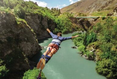 Man bungee jumping