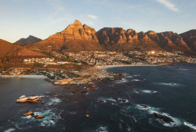 Aerial view of Table Mountain in Cape Town, South Africa.