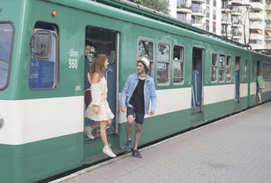 Friends-coming-off-Budapest-public-transport