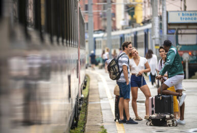 Friends on a train