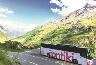 Contiki coach in mountain