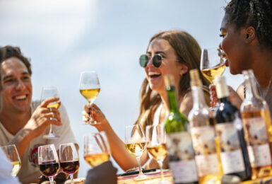 Friends drinking wine in France