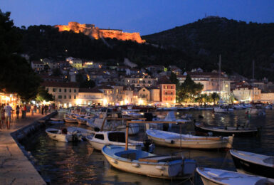 A group of boats docked in Hvar.