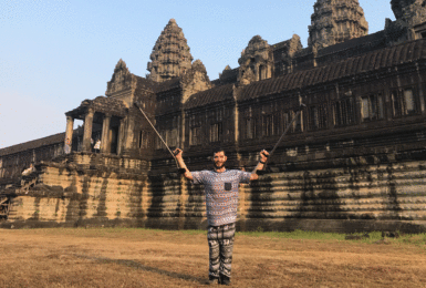 Contiki traveler explores Angkor Wat in Cambodia.