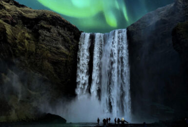 iceland-northern-lights-waterfall