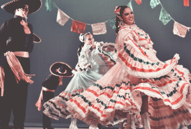 A group of Mexican dancers showcasing their experiences in Mexico on stage.