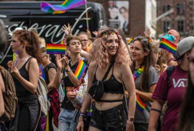 A group of people at one of the world's biggest pride parades.