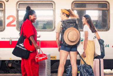 travellers taking a train in Europe