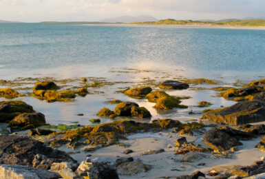 A wild swimming spot with a rocky shore in the UK.