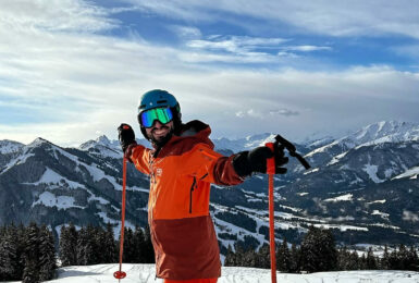 Peter travelling on Contiki skiing