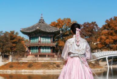 woman wearing a traditional hanbok in South Korea