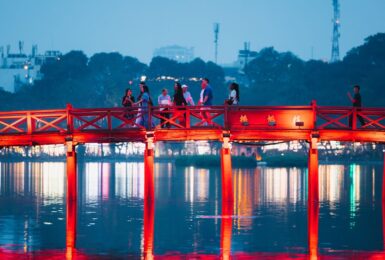 beautiful red Japanese bridge in Hoi An