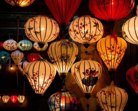 glowing decorated lanterns lit up in Hoi An, Vietnam