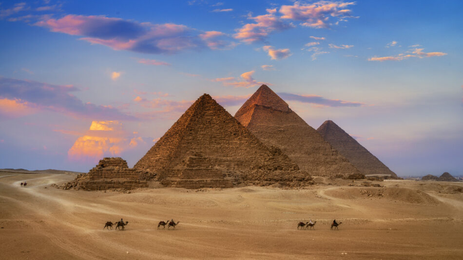 Great Pyramids of Giza, Egypt, at sunset