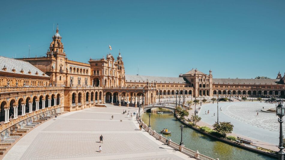 A view of the beautiful plaza in Seville, one of the best cities to visit in Spain.