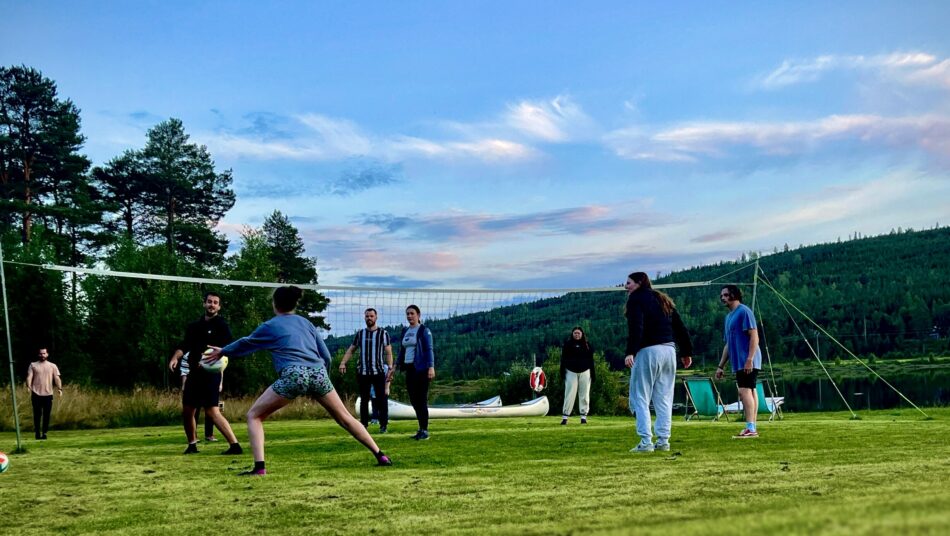 group of travellers playing volley ball in Sweden - Torgåsgården