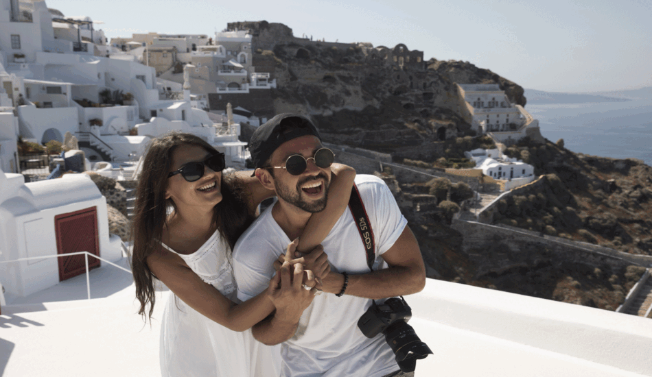 happy couple in santorini