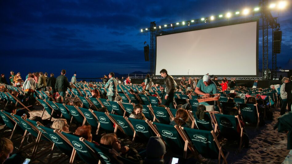 Cannes film festival viewing on the beach, France