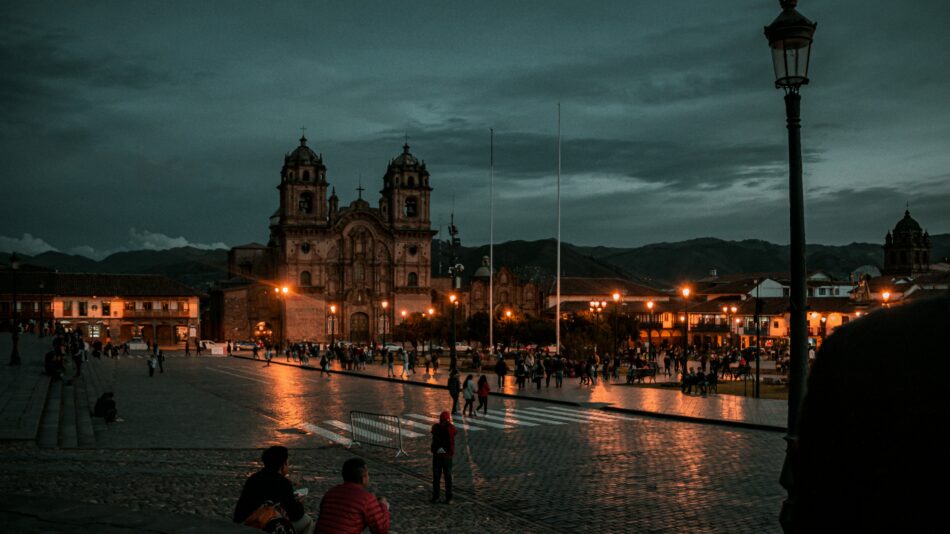 town of Cusco in Peru by night