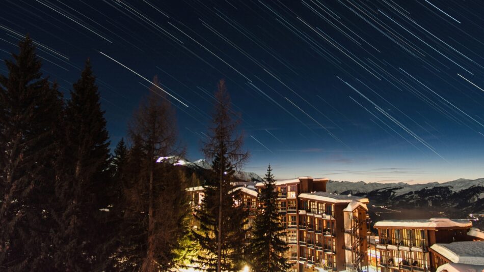 long exposure photo of stars over Les Arcs ski resort in France