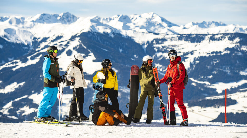 Group of friends skiing