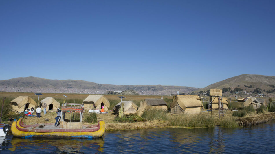 a Reed boat on Lake Titicaca