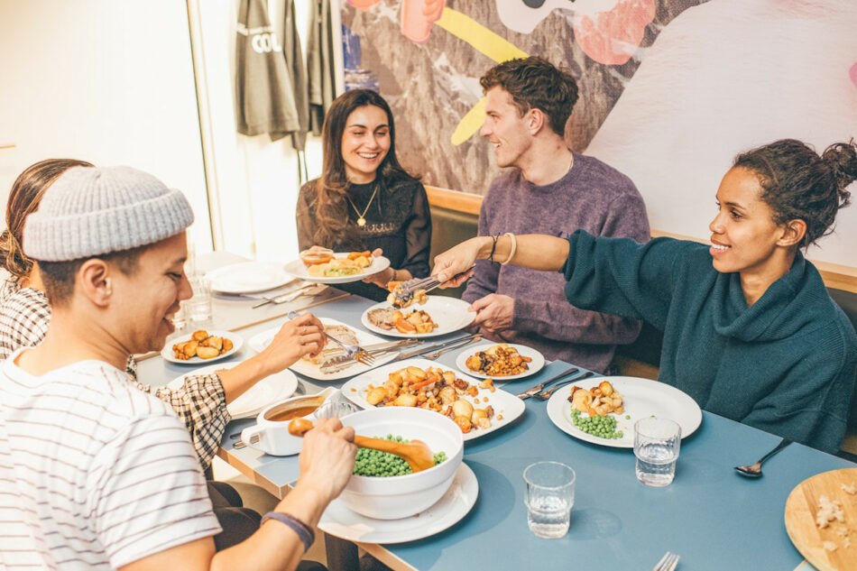 Guests enjoying a meal together