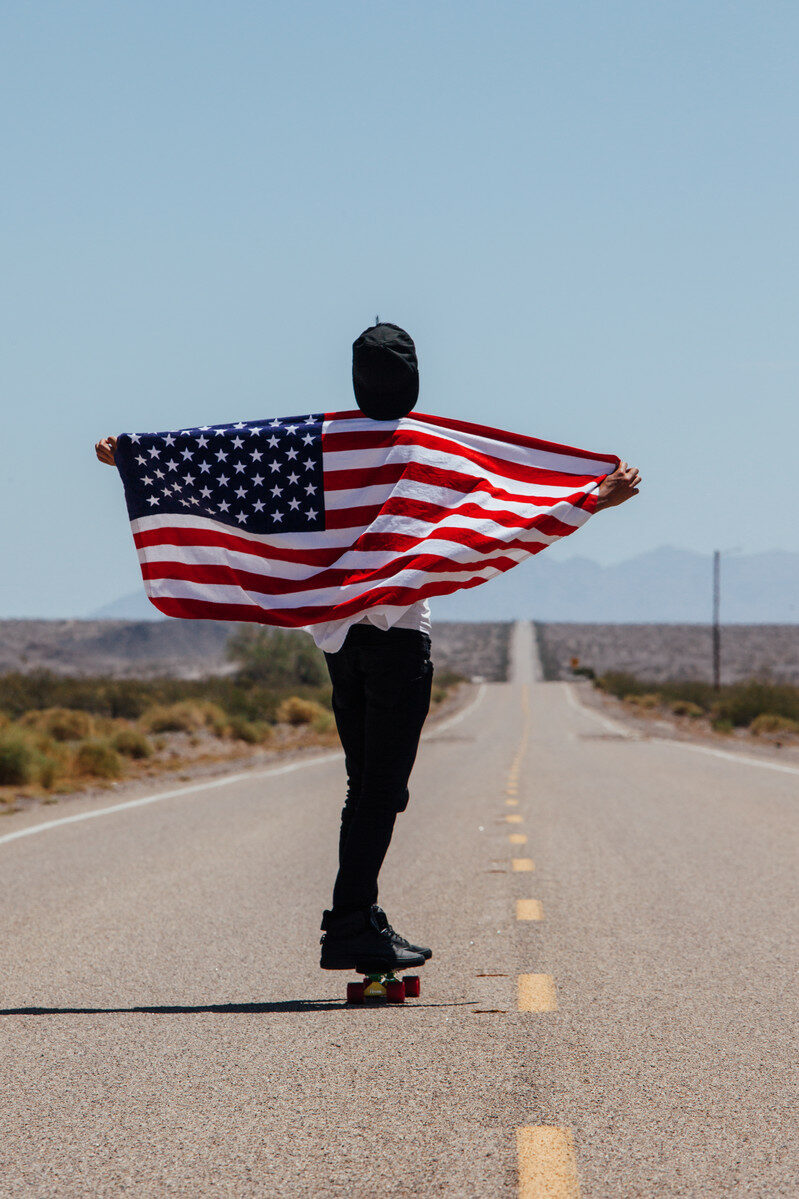 skateboarding down Route 66