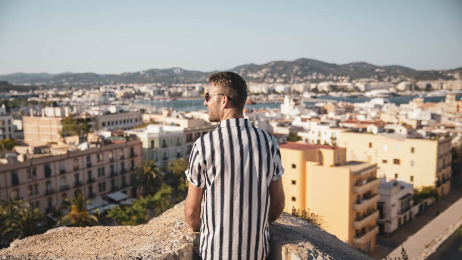 Man looking over Ibiza, Spain scenery