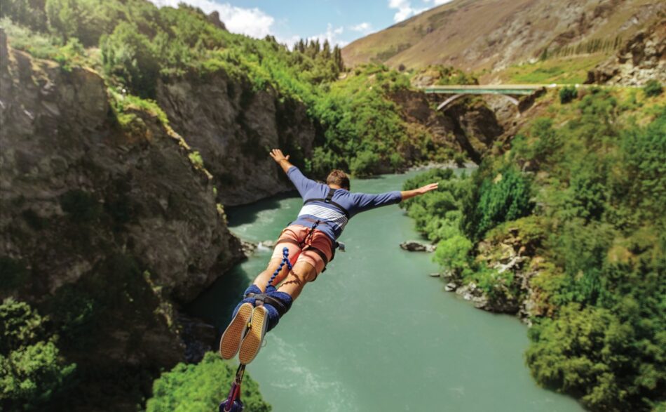 Man bungee jumping