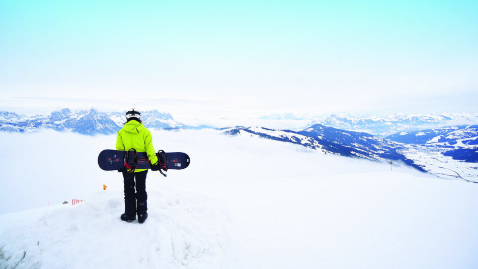 A person snowboarding in Europe.