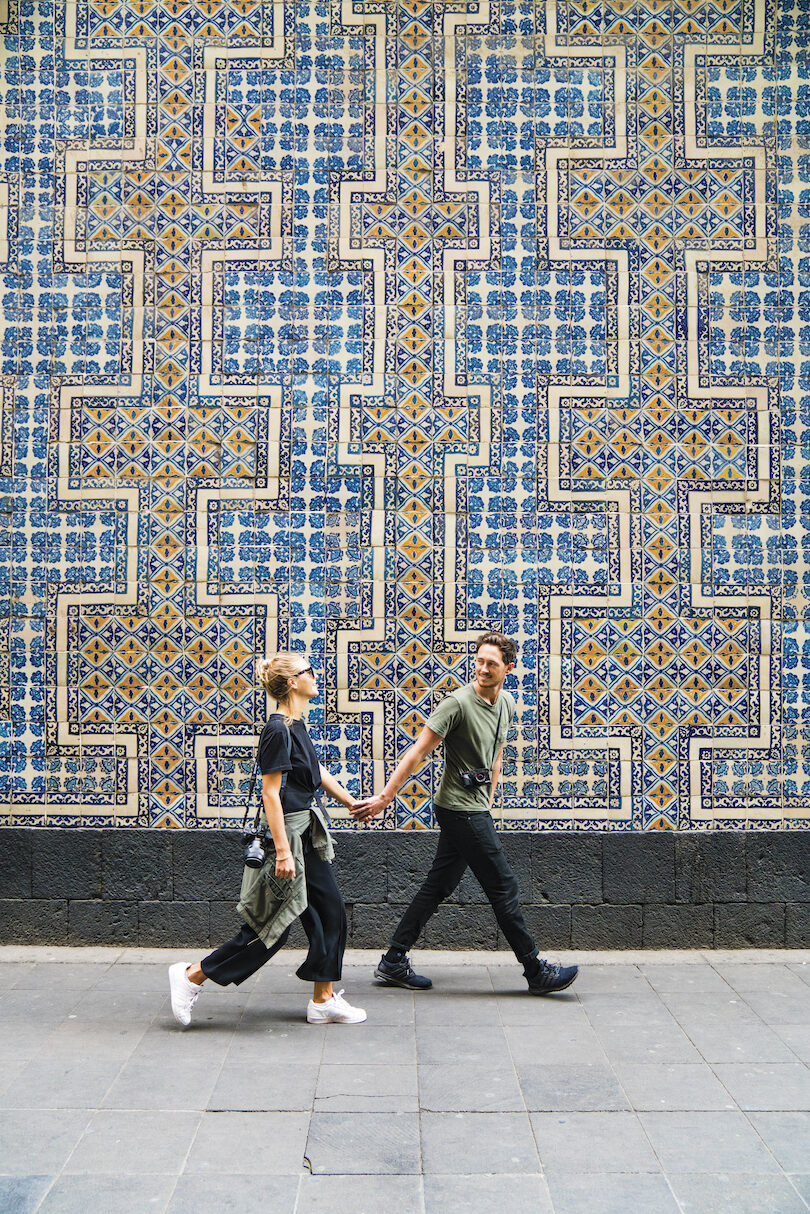 Couple exploring local area