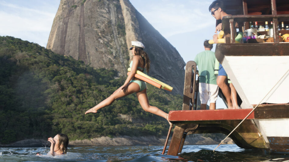 jumping off a boat in rio, brazil