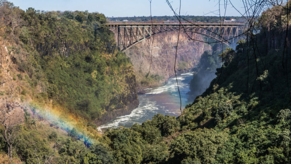 Rainbow over the Victoria Falls in South Africa.