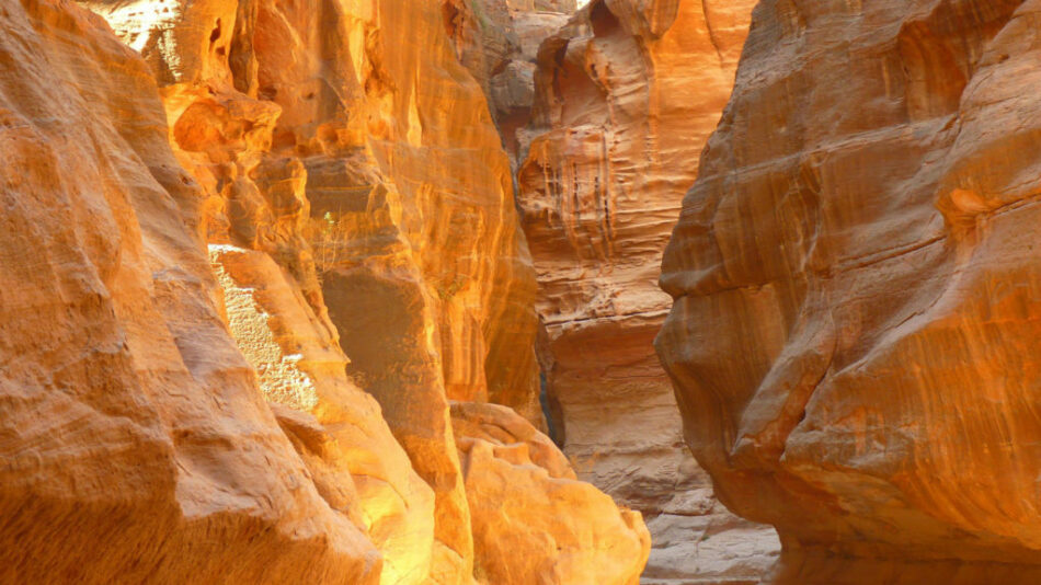 A narrow canyon in Petra, Jordan.