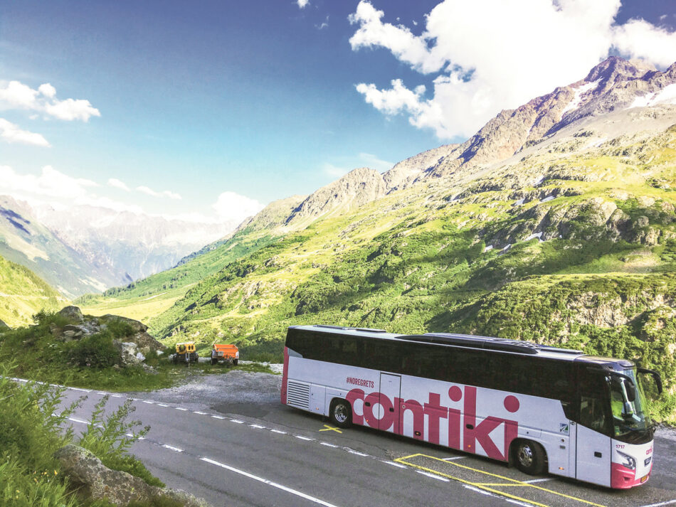 Contiki coach in mountain