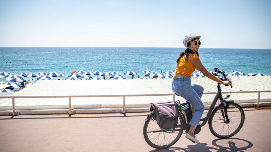 Woman cycling in France