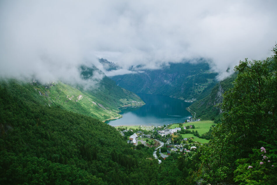 aerial shot of village in norway