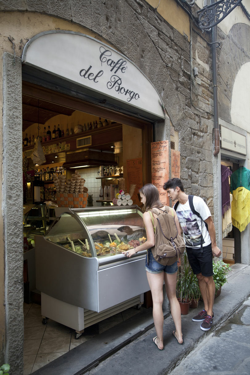 Choosing gelato flavours in Florence