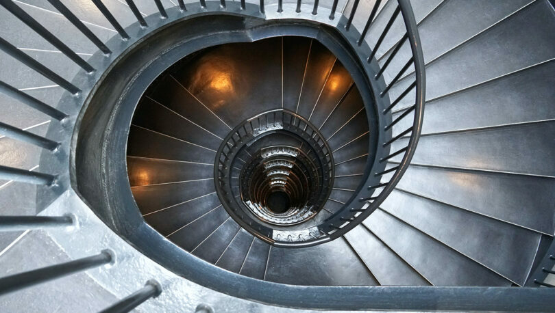 An image of a spiral staircase in a building located in Africa.