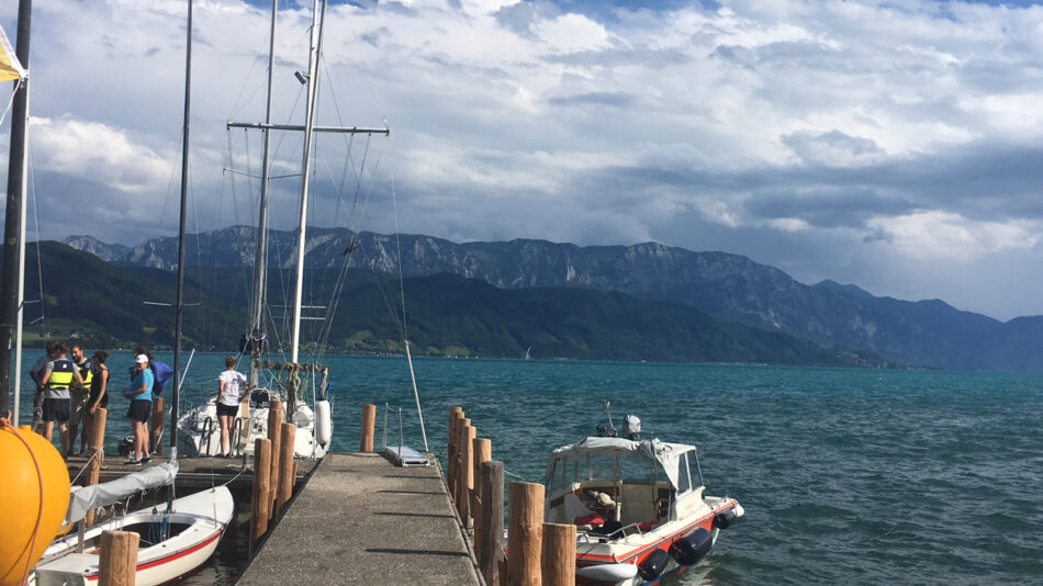 Austria in summer: A boat docked in the scenic waters.