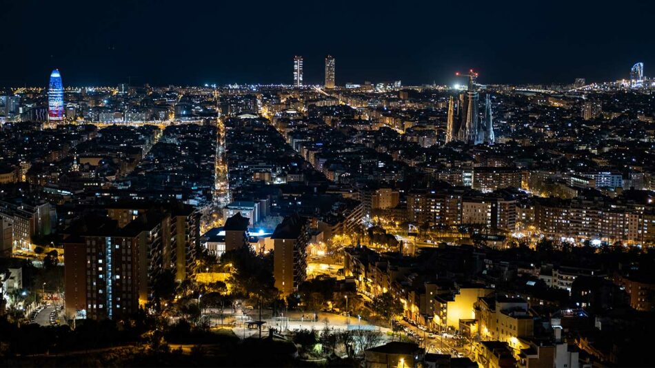 Barcelona lit up at night