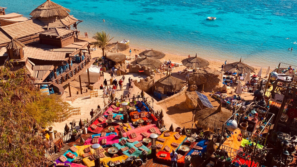 travelers relaxing on the beach in Sharm El-Sheikh