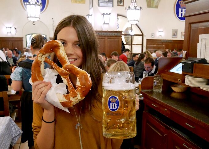 Image of Emma Lucey in a bier haus in Germany