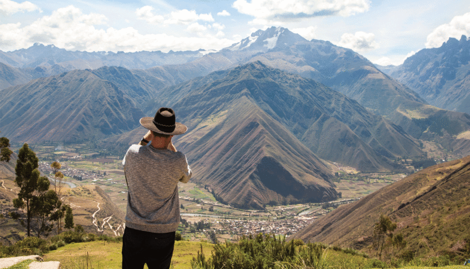 A man is hiking the Inca Trail in Peru.