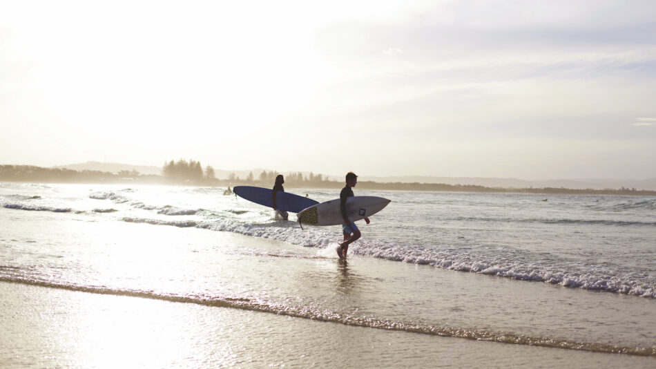 Surfing Byron Bay Australia sunset and waves