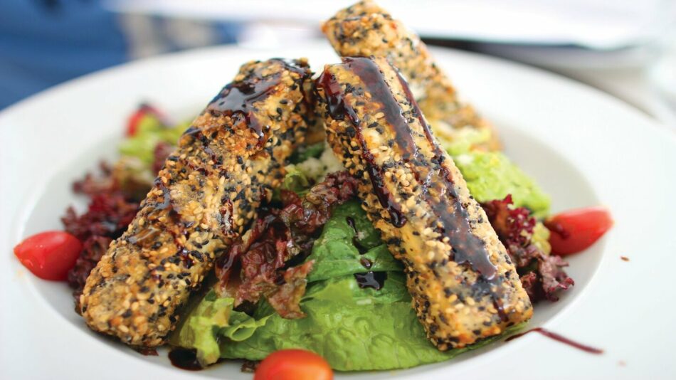 a plate of food in mykonos, greece