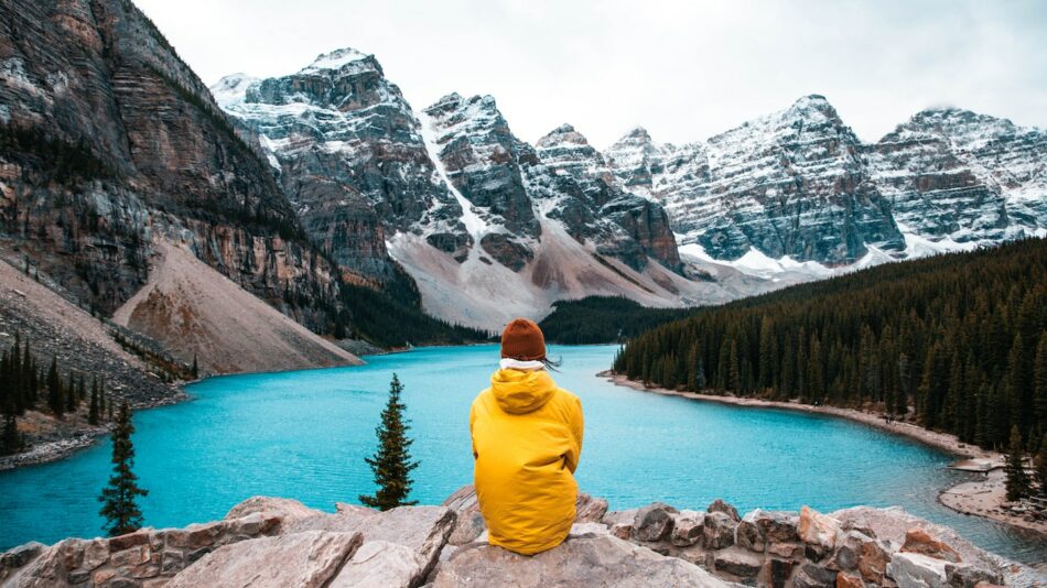 Woman looking out to Moraine Lake, Banff National Park