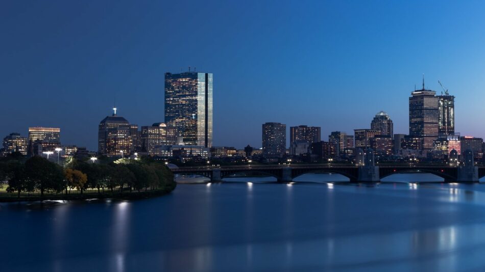 Boston skyline at dusk.