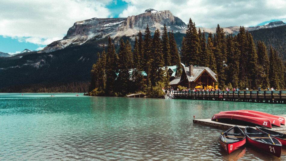 Canoes docked on a dock in one of the best lakes in Canada.